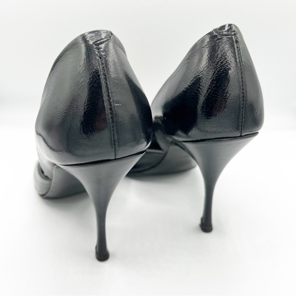 Bally Vintage Black Leather Peep-Toe Heels Gold Accent 40.5/ 10 - Picture 5 of 9